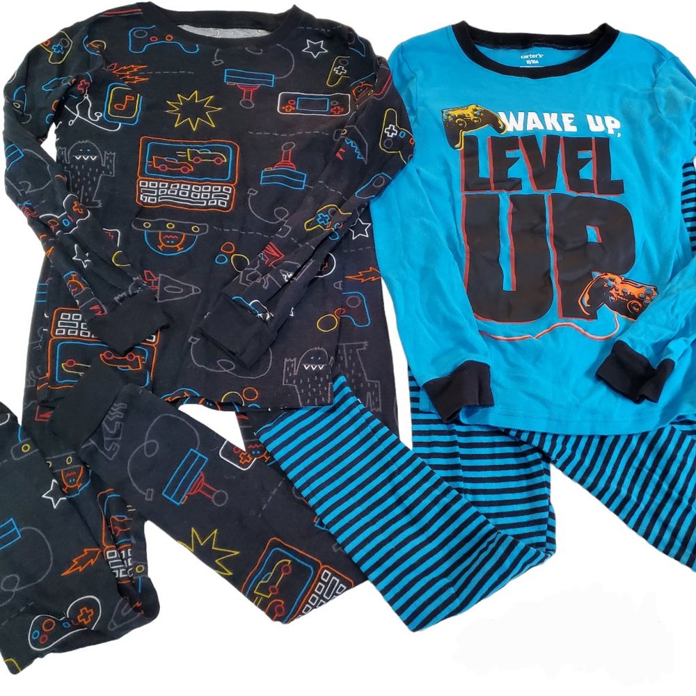 Boys sz 10 two piece long sleeve pant pajamas, 2 total pajamas gamer theme